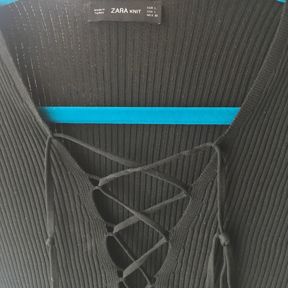 Zara Knit Lace Up Ribbed Long Sleeve Top - Picture 4 of 4